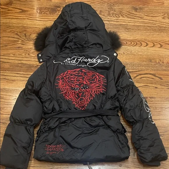Limited edition Ed Hardy Christian Audigier puffer jacket with hood Adult Large - Picture 13 of 16